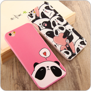 苹果6s手机壳新款全包浮雕可爱熊猫iPhone6s plus原创情侣保护套