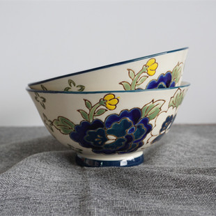Joyye 手绘中国风陶瓷碗牡丹花面碗 沙拉碗米饭碗  新家送礼
