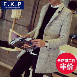 F．K．P男士外套英伦韩版冬装毛呢外套男中长款呢子大衣男风衣潮