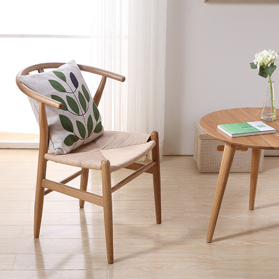 藤编实木餐椅休闲白橡木创意户外圈椅叉骨椅现代书房家具日式