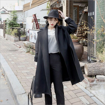 2015冬季新款韩版高端宽松毛呢外套时尚加厚开叉呢子大衣女装包邮