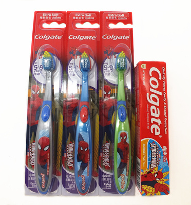 2套包邮香港蜘蛛侠儿童套装 3支牙刷小头软毛+1支牙膏 防蛀健齿