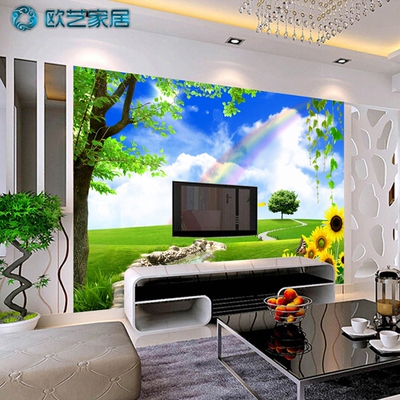 3D简约清新彩虹立体蓝天白云墙纸客厅卧室电视壁纸自粘大型壁画