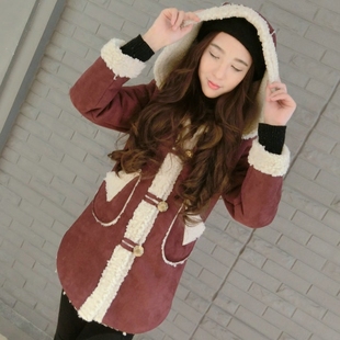 2015冬装新款韩版鹿皮绒皮毛一体大衣羊羔毛仿皮草加厚中长款外套