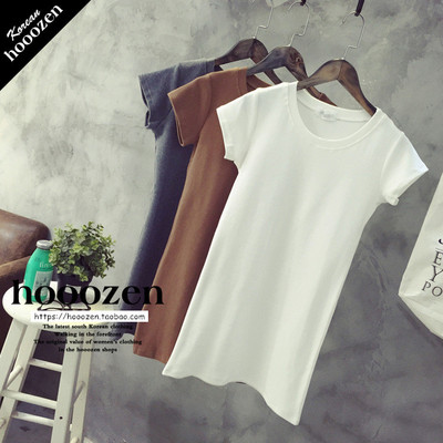 HOOOZEN2015秋季新款韩版显瘦纯色加厚打底中长款短袖T恤质量超好