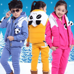 韩版童装秋冬三件套加厚2015男童中大童卡通套装女童宝宝保暖冬装