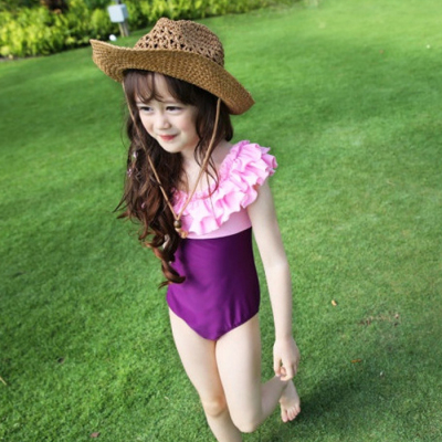 2016儿童连体泳衣女孩公主 韩国女童装中大童温泉比基尼亲子装