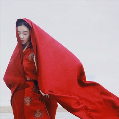 2015新款围巾 张辛苑同款复古民族风中国红西藏旅游必备围巾披肩