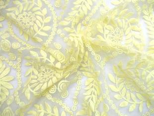鹅黄色棉线刺绣绣花蕾丝布料 甜美风公主风服装面料 连衣裙窗帘