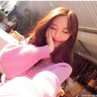 2015冬季新款女装韩国范简约线衣泡泡袖兔毛毛衣女套头宽松打底衫