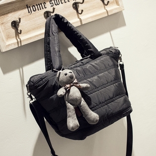 送小熊 2015冬季韩版新款太空包 简约潮女包 黑色包包 单肩斜挎包