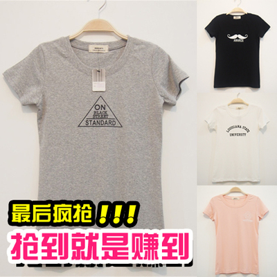 2015夏季新款纯棉t恤女短袖印花韩版胡子显瘦修身t恤