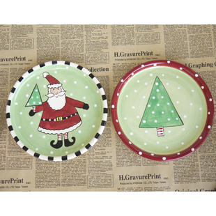 X'MAS Christmas 圣诞树 圣诞老公公 陶瓷 糖果 蛋糕盘 手绘 礼物
