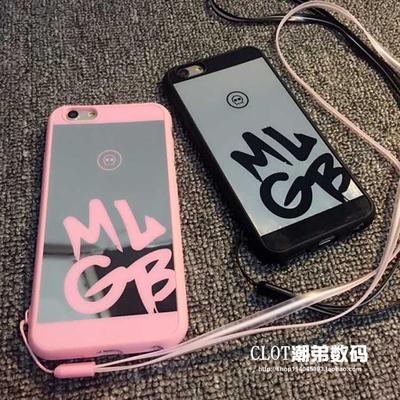 李晨同款MLGB镜面 iphone5/5s 6plus手机壳 苹果6软壳套挂绳潮牌