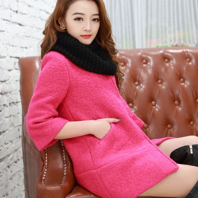 2015秋冬装新款韩版女装茧型七分袖羊毛呢外套女大衣潮毛呢外套女