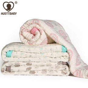 澳斯贝贝纯棉8层纱布婴儿盖毯盖被新生儿宝宝毯子夏季薄款空调毯