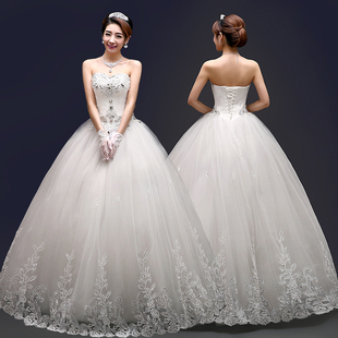 新娘结婚婚纱礼服 抹胸齐地韩式2015夏新款蕾丝修身显瘦蓬蓬裙