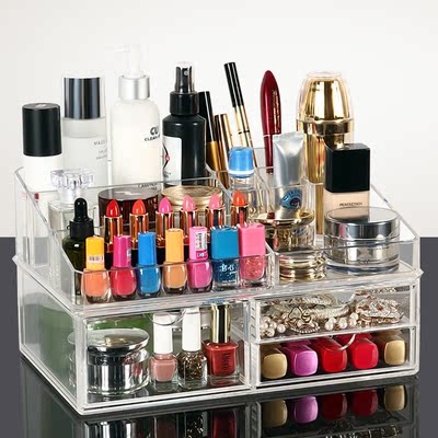 超大号抽屉式化妆品收纳盒 透明创意桌面收纳盒化妆盒 化妆盒包邮