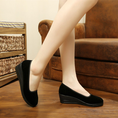 老北京布鞋 女鞋 单鞋坡跟通勤工作鞋黑色超轻防滑鞋