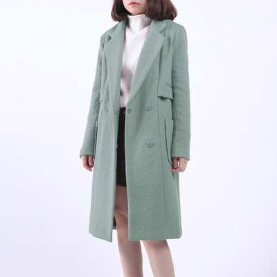 FST氛斯特韩版2015冬装新款修身西装领夹棉毛呢大衣女中长款外套