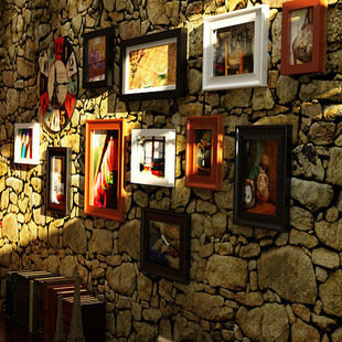 欧式复古实木挂钟钟表创意照片墙相框组合客厅装饰画玄关咖啡餐厅