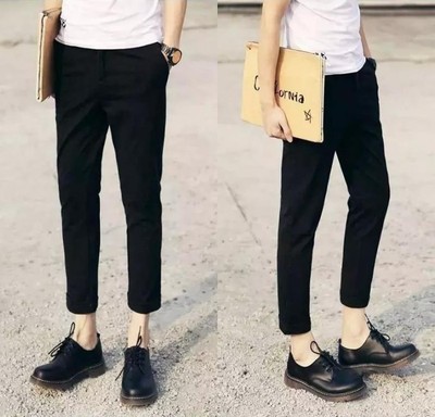 JACK新款韩版修身时尚纯黑九分裤男士直筒裤 学生英伦休闲潮裤子