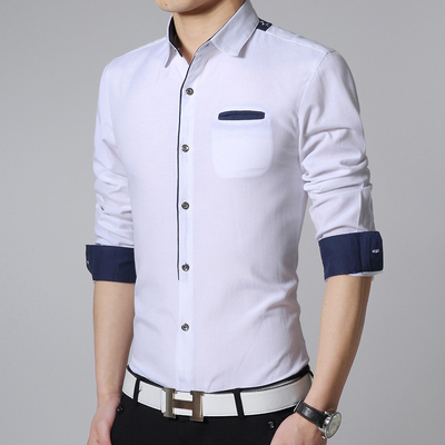 2015秋季新款男士长袖衬衫韩版修身男T恤休闲衬衣服男上衣包邮潮