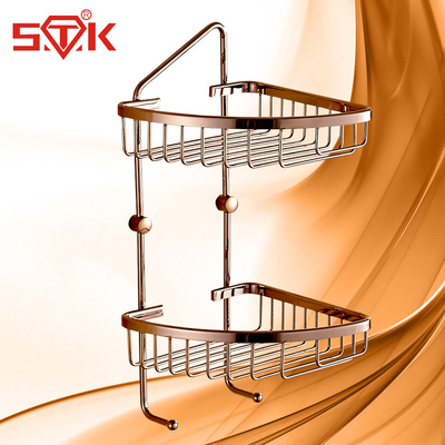 STK铜篮 全铜三角篮 欧式金色卫浴置物架 浴室卫生间双层转角架