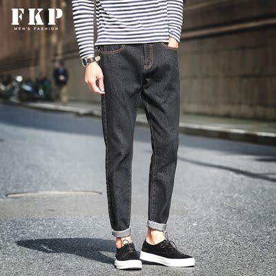 F．K．P2016秋季新款男士牛仔裤修身款黑色韩版青年小脚裤潮男裤