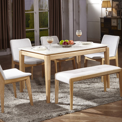 北欧餐桌椅组合6人大理石全实木简约现代宜家小户型饭桌子长方形