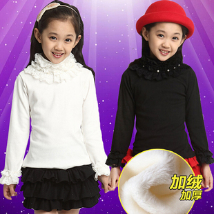儿童女童白色打底衫冬季女孩高领黑色加绒加厚冬装小孩衣服打底衣
