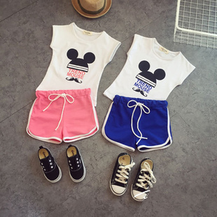 2015夏季女童套装米奇纯棉短袖t恤短裤1-2-3-4-5岁宝宝休闲两件套
