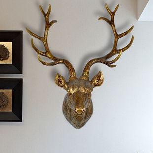 仿真鹿头壁挂美式复古动物头壁饰招财酒吧家居客厅挂件墙上装饰品