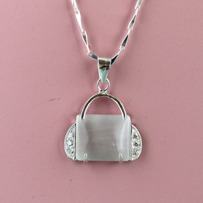 金尚尊　S990银镶猫眼石手提包可爱造型配纯银瓜子链　情人节礼物