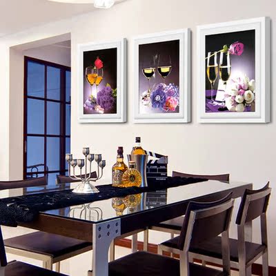 餐厅饭厅水果酒店现代简约有框画葡萄红酒杯花卉装饰墙挂三联壁画