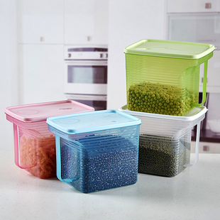 可叠加带把手厨房冰箱食品收纳盒杂粮储物罐塑料透明有盖密封罐子