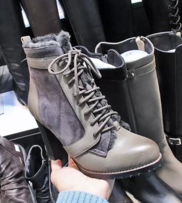韩国代购2015冬新英伦复古粗跟系带马丁靴加绒保暖短靴短筒女棉靴