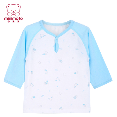 小米米童装2015春夏minimoto婴儿宝宝春夏纯棉长袖半开胸上衣T恤