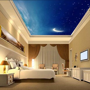 大型3D立体星空月亮壁纸吊顶壁画酒店KTV客厅卧室天花板防水墙纸