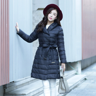 冬季韩国新品轻薄修身中长款棉衣女韩版大码连帽风衣珍珠棉服外套
