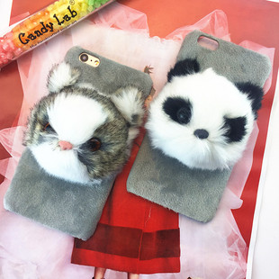 韩国新款毛绒大头动物 iPhone6苹果手机壳6s plus仿真熊猫保护套