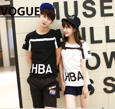 2015夏季男女情侣修身T恤短袖韩版HBA个性字母班服特价两件包邮