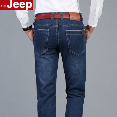 秋冬季款AFS/JEEP牛仔裤男直筒宽松中年男士大码休闲加厚弹力长裤