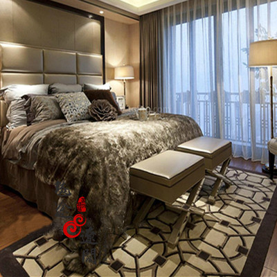 现代中式宜家地毯客厅茶几沙发卧室床边样板间手工腈纶地毯定制
