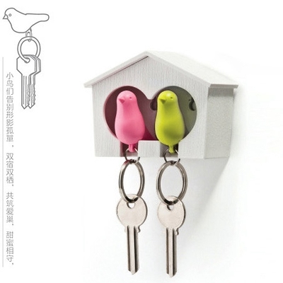 创意情侣双鸟钥匙扣/带口哨钥匙扣 小鸟壁挂式钥匙挂盒