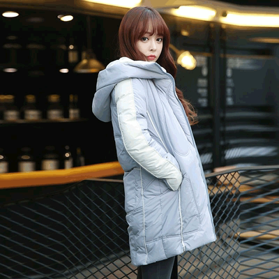 莎愿韩国2015新款冬装修身连帽棉衣女中长款棉服加厚宽松学生外套