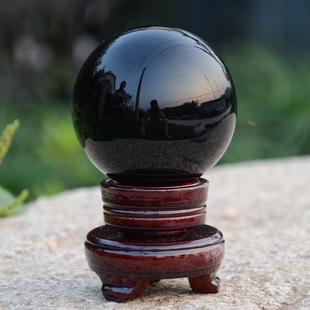 黑色水晶球热卖水晶风水球客厅摆件实心魔术光球送底座工艺品装饰