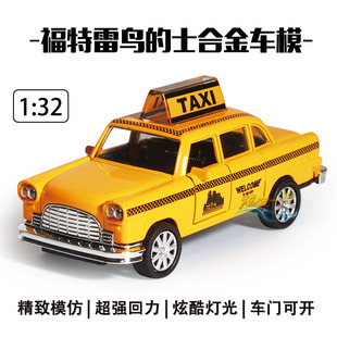 天度1:32福特雷鸟的士合金车模出租车回力声光仿真车模儿童玩具车