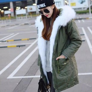 实拍2016冬季新款韩版宽松收腰毛绒绒毛领加厚长款棉衣外套