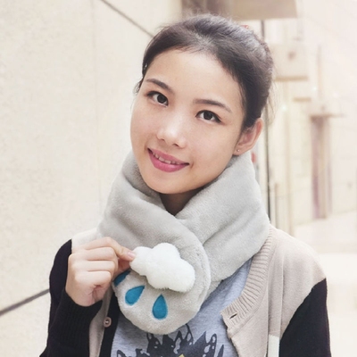 哐花村冬季女士保暖围巾学生韩版潮最新款毛绒加厚纯色卡通围脖